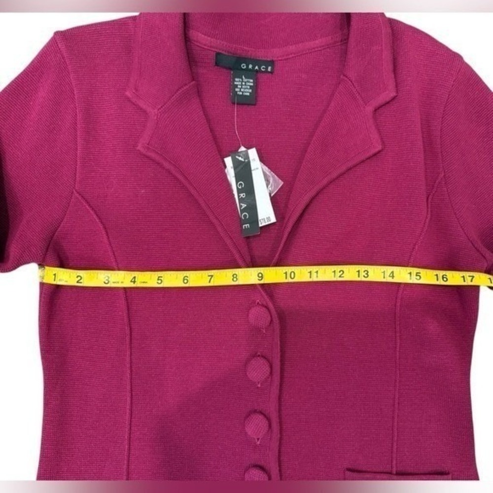 Grace Milano Cardigan Women Large Magenta Purple Cotton Knit Blazer Button Front - Picture 7 of 7